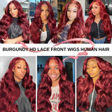 30 Inch 99j Burgundy Glueless Preplucked Human Hair Front Wig 13x6 Hd Lace Frontal Wig 13x4 Lace Colored Body Wave Wig For Women