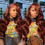 250 Density Reddish Brown Body Wave Lace Front Human Hair Wigs Color Pre Plucked Transparent 13x6 HD Lace Frontal Wig For Women