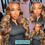 30 38 inch Body Wave 13x4 Lace Front Wig 4/27 Highlight Honey Blonde Colored Brazilian Lace Frontal Wigs For Women Human Hair