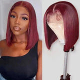 Burgundy HD Transparent Short Bob Human Hair Wigs Brazilian 99J Red Straight 13x6x1 Lace Front Wig For Women Pre Plucked