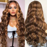 Body Wave Brazilian Highlight Wig Human Hair 30 Inch Lace Front Wigs For Black Women P4/27 Ombre Honey Brown Hd Frontal Straight