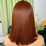 Short Brown Color Bob Wig Peruvian Straight Lace Front Human Hair Wigs For Women Reddish Brown #33 Lace Part Wig With Baby Hair