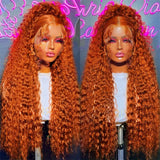 Ginger Orange Deep Wave Lace Frontal Wig Transparent 13x6 Hd Lace Front Human Hair Wigs Curly Hair 13x4 Lace Frontal Wig Colored