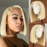 LUXURIOUS Short Bob 613 13X4 HD Lace Front Human Hair Wigs Glueless Honey Blonde Color Pixie Cut Straight Frontal Wig Preplucked