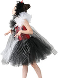 Toddler Dalmatian Costume Girls Dalmatian Cruella Deville Costume Kids Dress up Devilish Cosplay Halloween Dalmation Costume Cape Infant Tutu Skirt Black and White Wigs Baby Birthday Party Outfit 2-3T