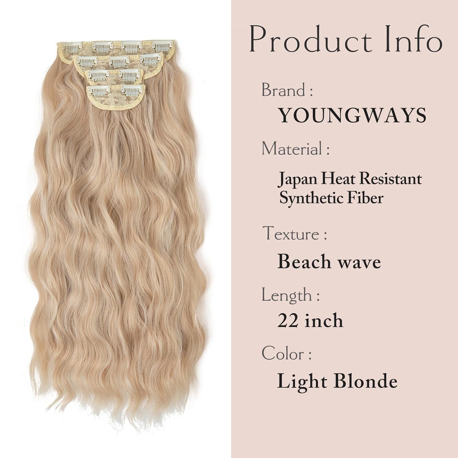 Clip in Wavy Hair Extensions for Women 22 Inch 4PCS Hairpieces Synthetic Long Natural Thick Hair Pieces for Women