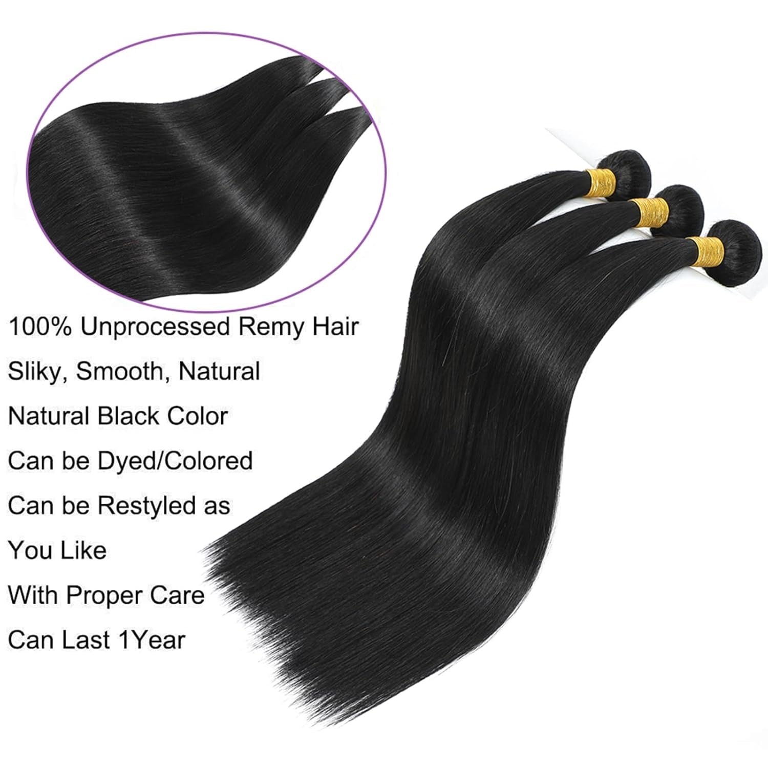 Straight Bundles Human Hair 28 Inch Single Bundles Hair Extensions 100% Unprocessed Human Hair One Bundle Silky Straight 12A Brazilian