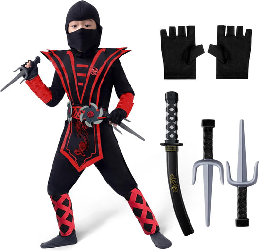 Halloween Ninja Costume for Kids, Boys Ninja Costume, Toddler Ninja Accessories Set for Dressup Party